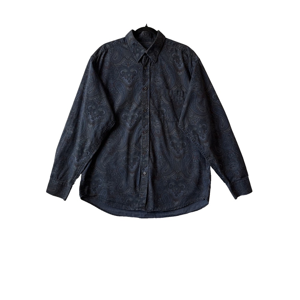 Bugatchi Uomo Men's Navy Blue Paisley Long Sleeve Button Up Casual Sport Shirt L